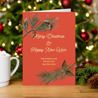 Carte De Vacances Métallisée Merry Christmas & Happy New Year Card
