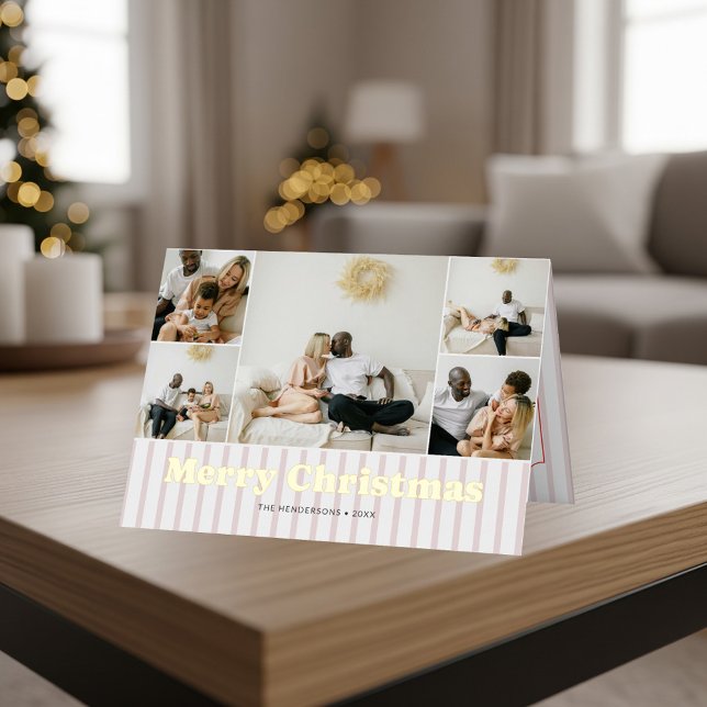 Carte De Vacances Métallisée Merry Christmas Red Striped 10 Photo (Créateur téléchargé)