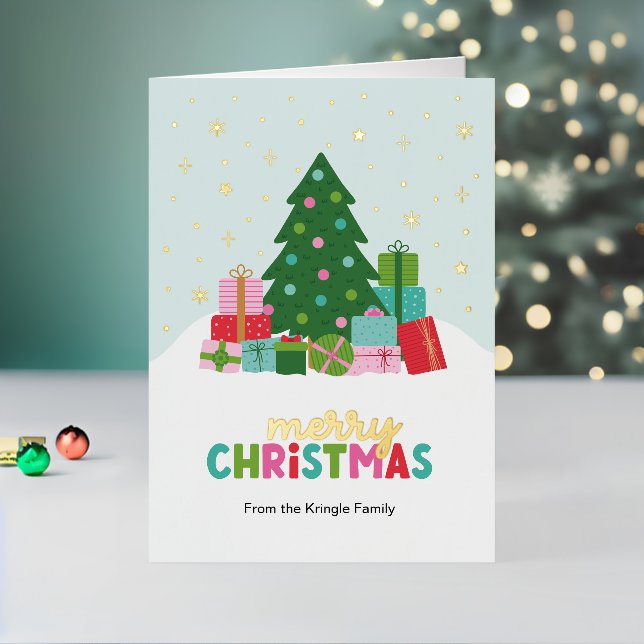 Carte De Vacances Métallisée Merry Christmas Tree and Gifts in Aqua Blue (Vacances In Situ 2)
