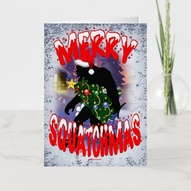 CARTE DE VACANCES MÉTALLISÉE MERRY SQUATCHMAS (Recto)