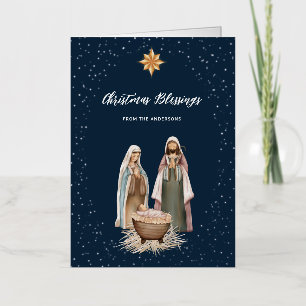 Carte De Vacances Métallisée Nativité Scène Bébé Jésus chrétien Religieux