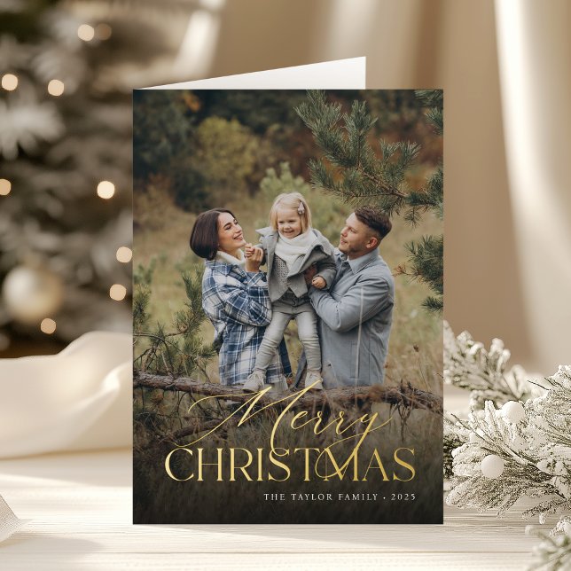 Carte De Vacances Métallisée Noël Botanique Verticale Photo pliée Or (Créateur téléchargé)