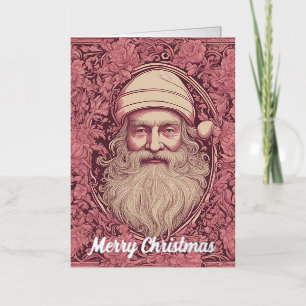 Carte De Vacances Métallisée Noël rose Retro Père Noël
