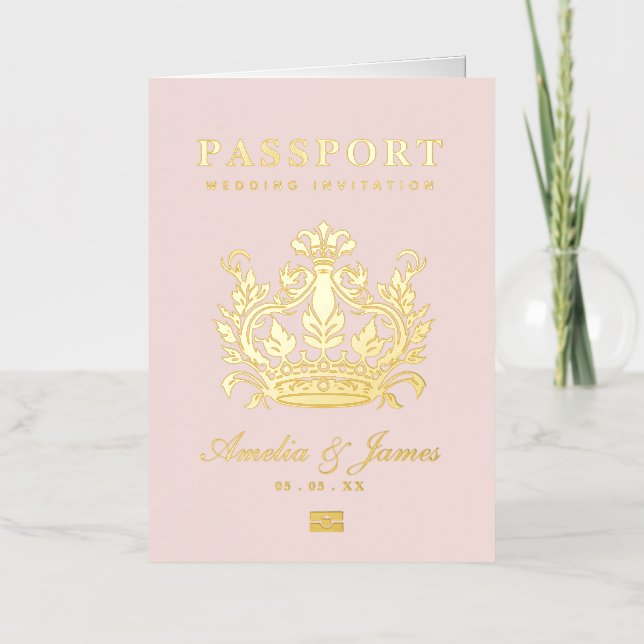 Carte De Vacances Métallisée Passeport rose Destination Mariage vrai Foil (Recto)