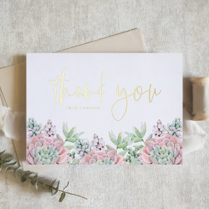 Carte De Vacances Métallisée Pastel Aquarelle Succulents Merci d'anniversaire