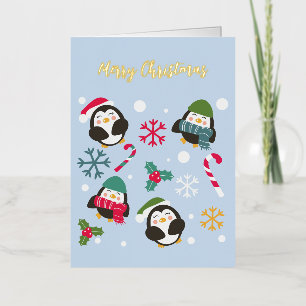 Carte De Vacances Métallisée Penguin de Christmas