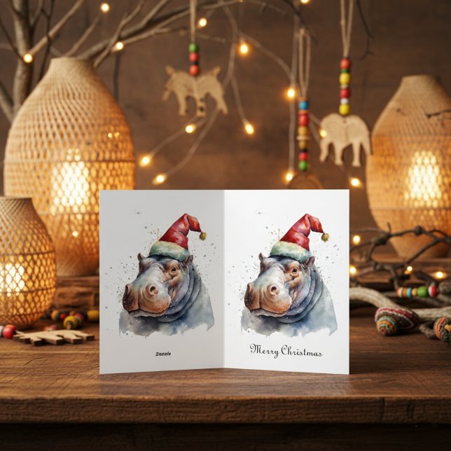 Carte De Vacances Métallisée Père Noël Little Hippo, coutume (Créateur téléchargé)