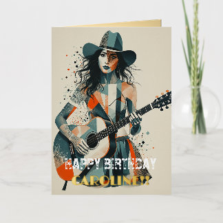 Carte De Vacances Métallisée Personnalisé Country Girl Guitarist Art Inspiratio