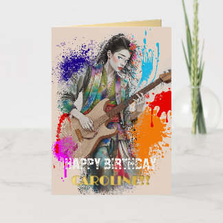 Carte De Vacances Métallisée Personnalisé Japonaise Guitariste Art Inspiration