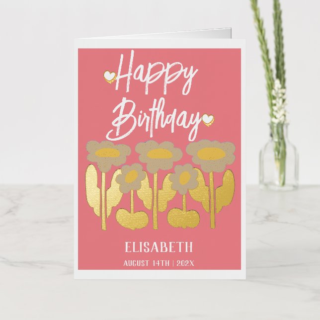 Carte De Vacances Métallisée Personnalisé Simple Purple Floral Femme Anniversai (Fleur)