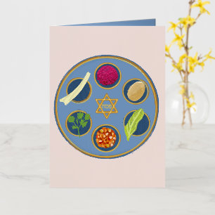 Carte De Vacances Métallisée Pesach Seder Plate Happy Passover Juif