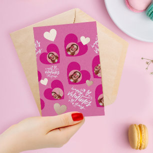 Carte De Vacances Métallisée Photo Collage Saint Valentin Coeurs roses chauds