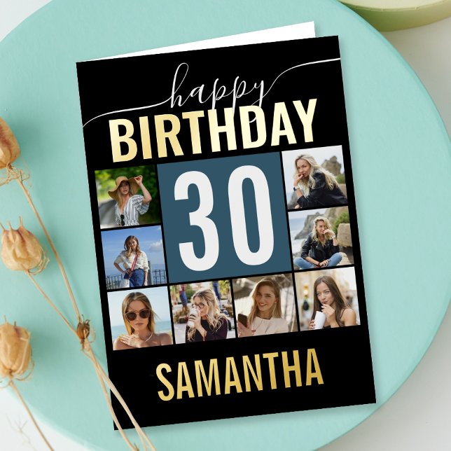 Carte De Vacances Métallisée Photo d'anniversaire | Collège n'importe quel âge (Elevate birthday wishes with our stunning gold foil collage card for unforgettable celebrations!)