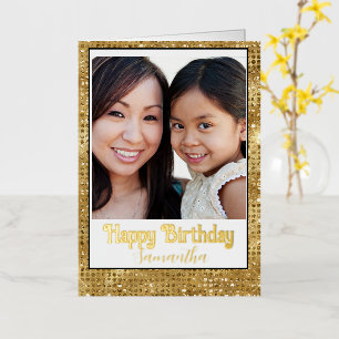 Carte De Vacances Métallisée Photo d'anniversaire moderne Black and Gold