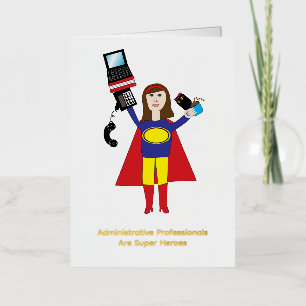 Carte De Vacances Métallisée Professionnels administratifs Super Héros Brunette