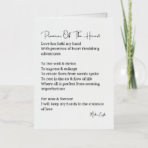 Carte De Vacances Métallisée Promesses du poème d'amour du coeur