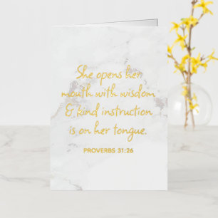 Carte De Vacances Métallisée Proverbes 31:26 Bible Verse Marble Glam