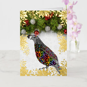 Carte De Vacances Métallisée Quail Joyeux Noël et Bonne Année
