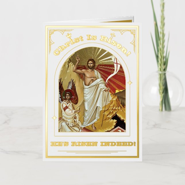 Carte De Vacances Métallisée Résurrection du Christ Pâques orthodoxe (Recto)