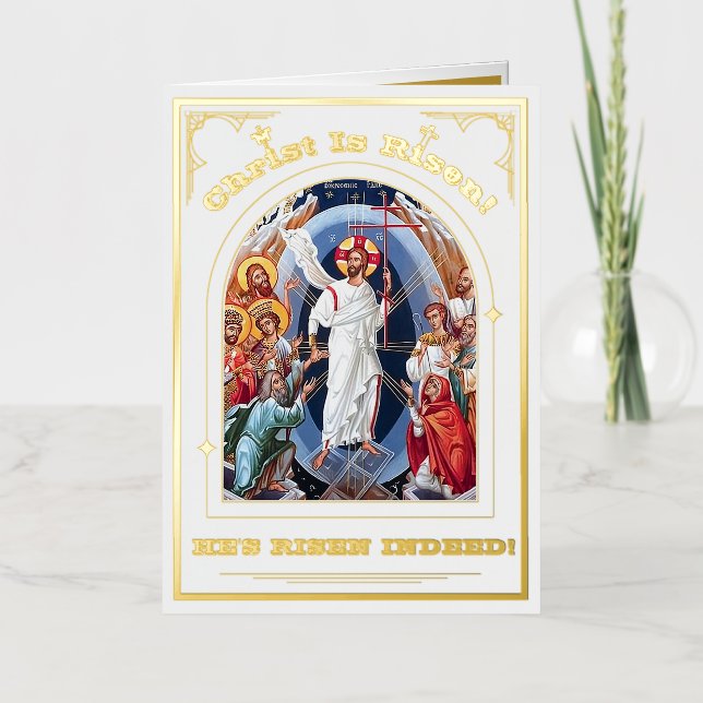 Carte De Vacances Métallisée Résurrection Du Christ Pâques Orthodoxes (Recto)