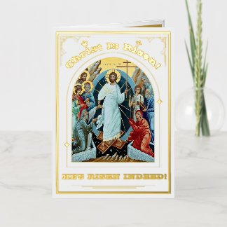 Carte De Vacances Métallisée Résurrection Du Christ Pâques Orthodoxes