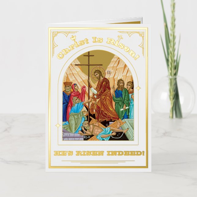 Carte De Vacances Métallisée Résurrection Du Christ Pâques Orthodoxes (Recto)