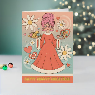 Carte De Vacances Métallisée Retro Groovy Mme Claus Joyeux Noël