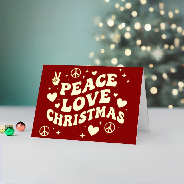 Carte De Vacances Métallisée Retro Groovy Peace Love Christmas (Vacances In Situ 2)