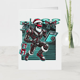 Carte De Vacances Métallisée Robot Père Noël propulsé par l'IA avec drones et N