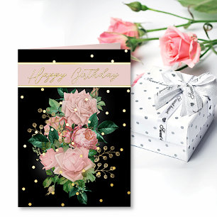 Carte De Vacances Métallisée Roses roses élégantes et Accents or huile d'annive