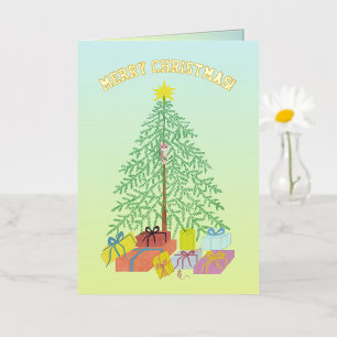 Carte De Vacances Métallisée Sapin de Noël Jaune & Vert