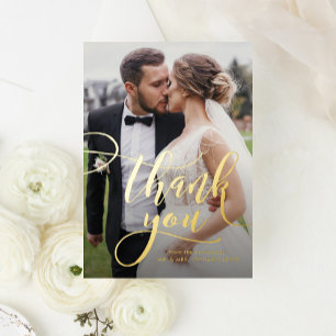 Carte De Vacances Métallisée Script Whimsical Full Photo Mariage Merci