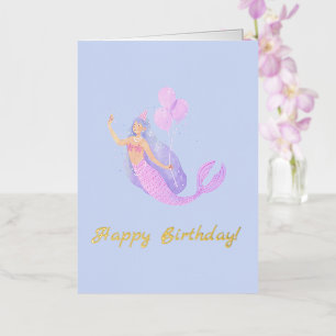 Carte De Vacances Métallisée Simple Sirène Anniversaire Bleu