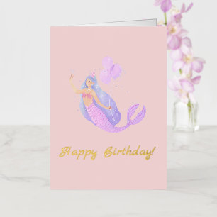 Carte De Vacances Métallisée Simple Sirène Anniversaire rose Peach