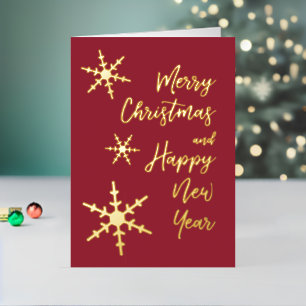 Carte De Vacances Métallisée Snowflakes Gold Noël Bonne année Rouge