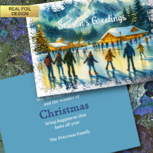 Carte De Vacances Métallisée Station d'eau de Noël Patinage sur glace