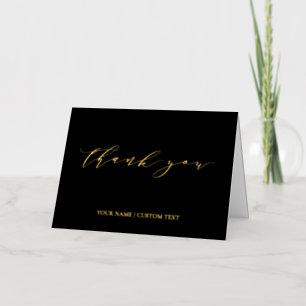 Carte De Vacances Métallisée Texte personnalisé Gold & Noir / Nom Merci