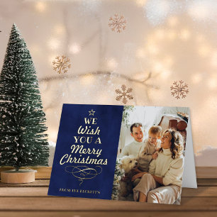 Carte De Vacances Métallisée Typographie branchée Arbre de Noël Photo Real