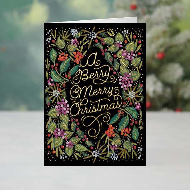 Carte De Vacances Métallisée Un joyeux Noël Berry (Vacances In Situ)