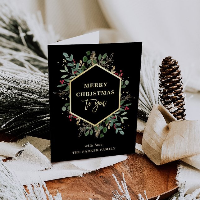 Carte De Vacances Métallisée Vert doré Noir | Joyeux or de Noël (Créateur téléchargé)