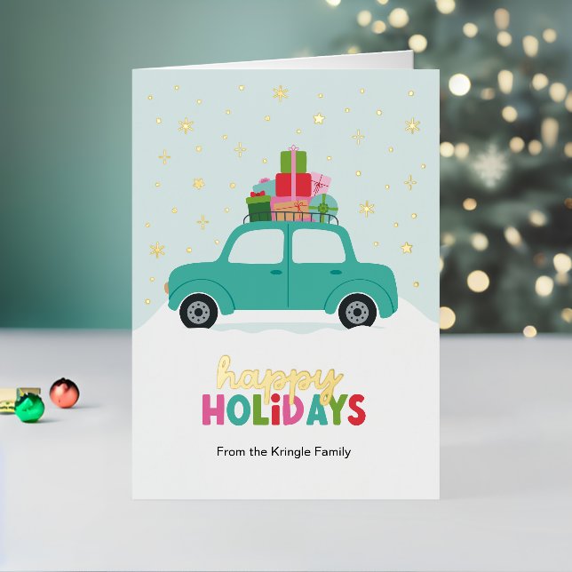 Carte De Vacances Métallisée Voitures Joyeuses Fêtes avec Cadeaux de Noël en Bl (Vacances In Situ 2)