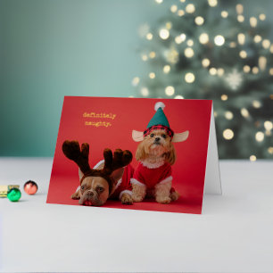 Carte De Vacances Métallisée Vraiment Naughty Pet Photo Mignonne Noël