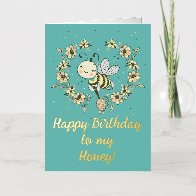 Carte De Vacances Métallisée Whimsical Bee Wreath Anniversaire (Recto)