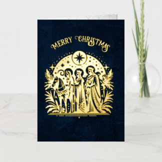 Carte De Vacances Métallisée Wise Men Foil on Blue