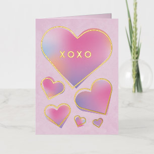 Carte De Vacances Métallisée XOXO Moderne Coeurs Dégradants Saint-Valentin