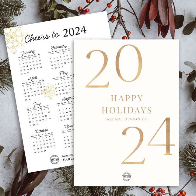 Carte de vacances minimum 2024 Calendrier Business (Minimal 2024 Calendar Business Logo Holiday Card)