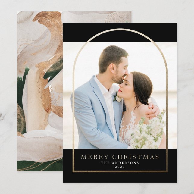 Carte de vacances moderne Gold Foil Arracée Frame (Devant / Derrière)