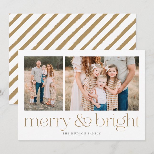 Carte de vacances moderne Merry and Bright Gold Mi (Devant / Derrière)