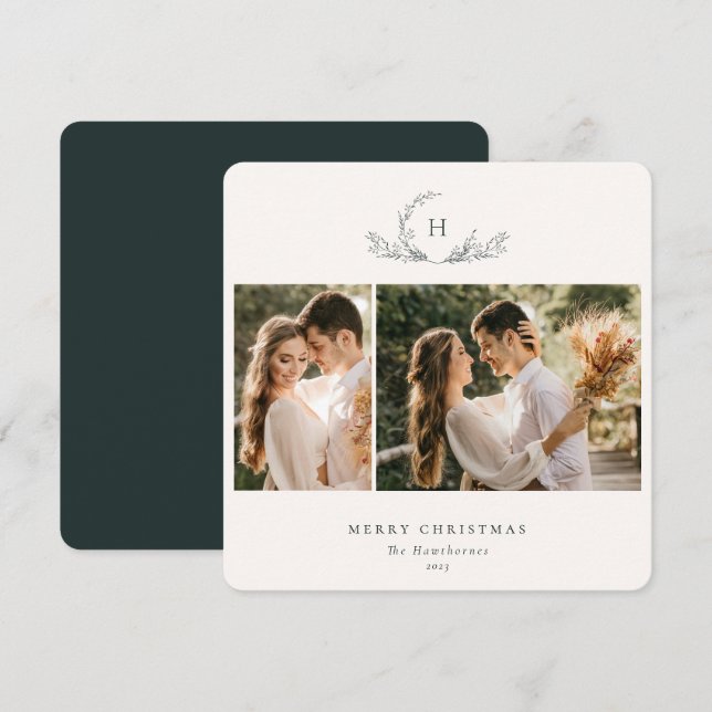 Carte de vacances Monogramme 2 Photo (Devant / Derrière)