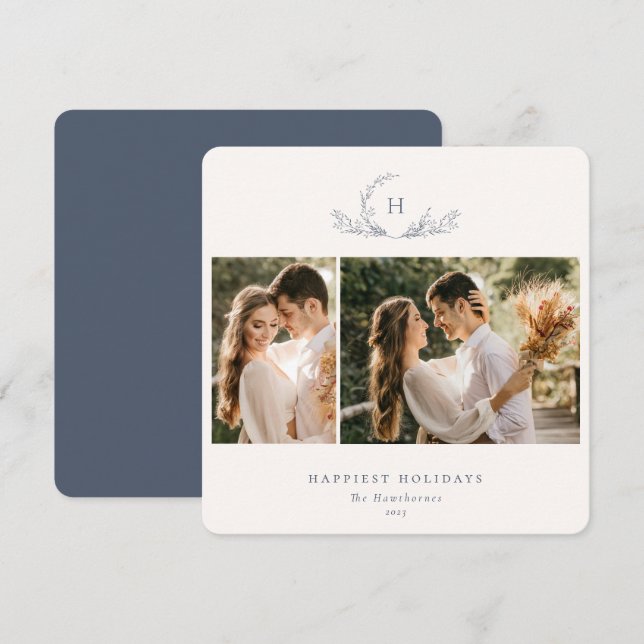 Carte de vacances Monogramme 2 Photo (Devant / Derrière)